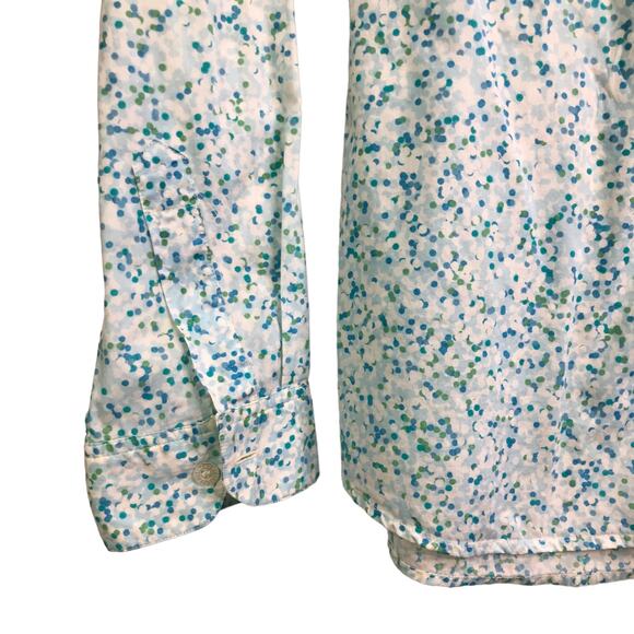 LIBERTY Button Down Shirt Womens Sz 8 Baby Blue Polka Dots Long Sleeve Collared‎ - Picture 5 of 10